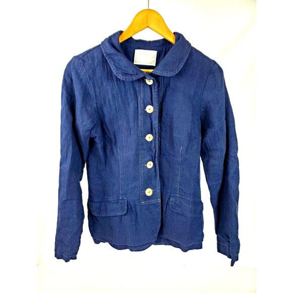 Formidable DAR Women's Navy Blue Linen Handmade Blazer Jacket Shirt Small - Picture 1 of 13